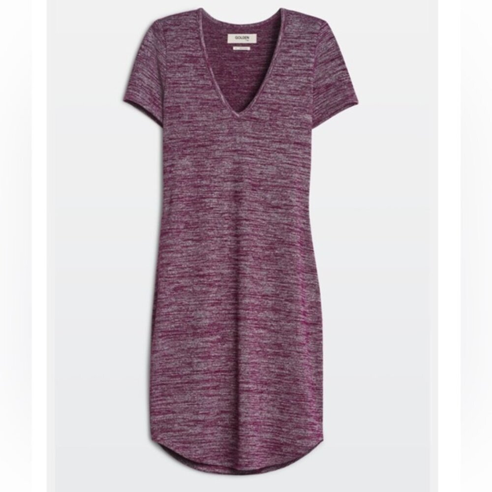 Aritzia Golden TNA INLAND Knit Stretch Dress V Neck Bodycon Heathered Round M